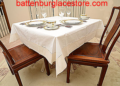 Square Tablecloth. White with color Trims. 54 in.Square.